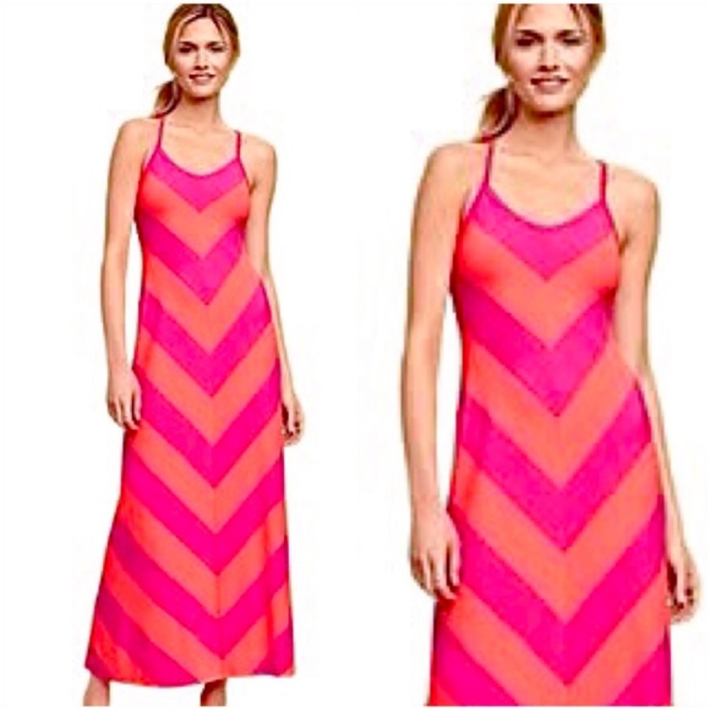 GAP Pink Orange Chevron Striped Colorblock Maxi Dress